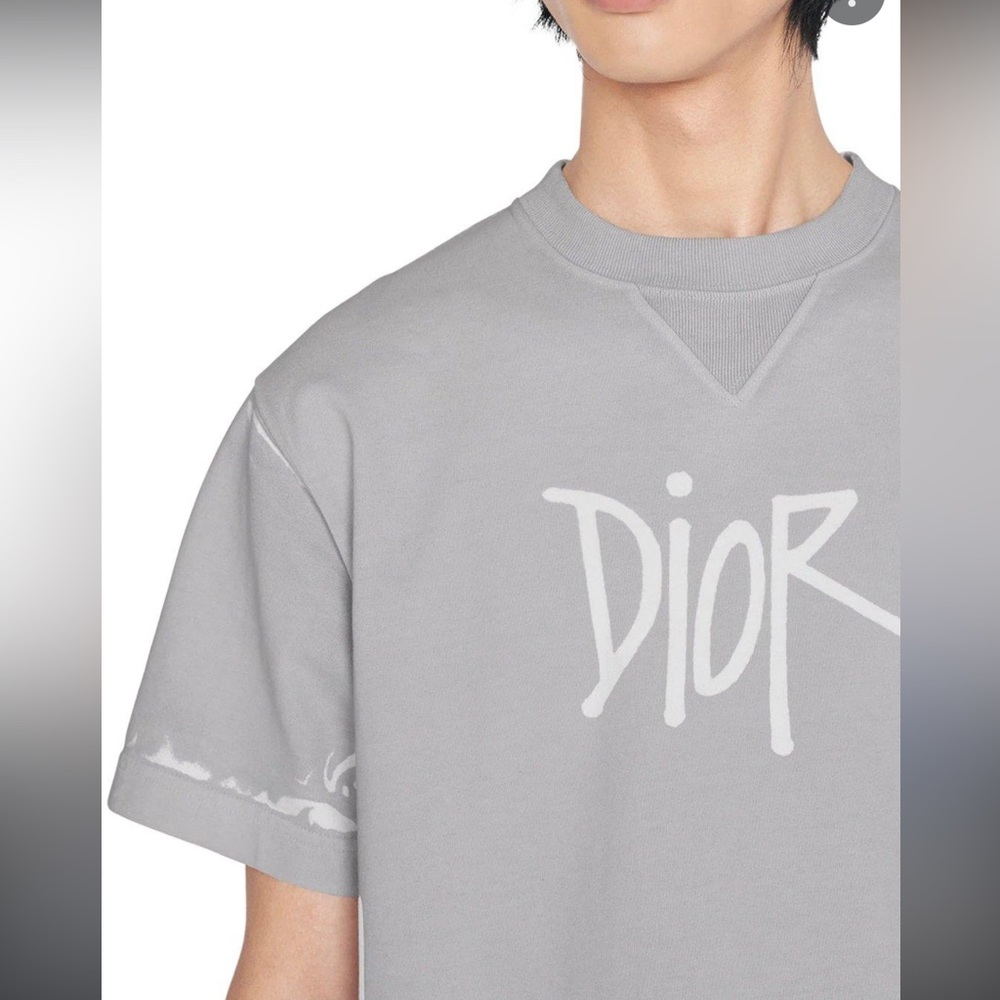 Authentic Dior shawn stussy logo grey men T-shirt cotton size M